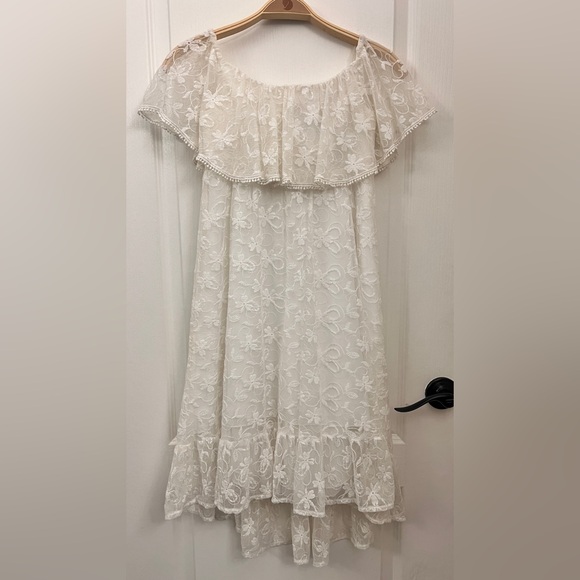 David’s Bridal White Lace Off-Shoulder Dress for Girls Size 8 - Picture 2 of 12